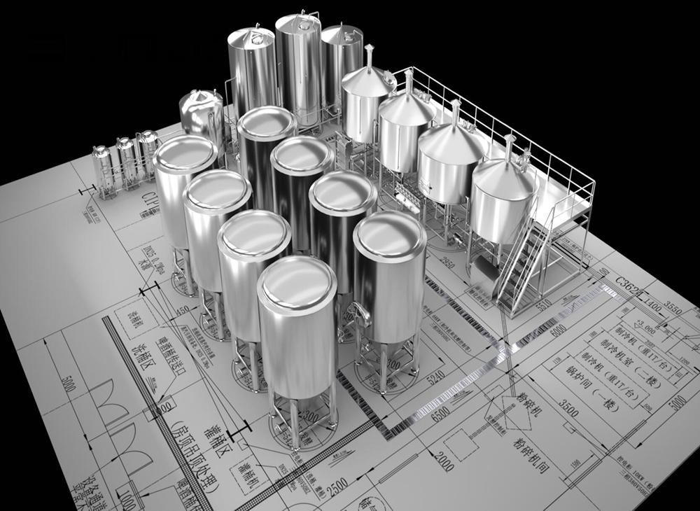 brewery design, craft brewery, brewery, fermentation tanks, brewing equipment, 3D renderings,  beer equipment, brewery equipment